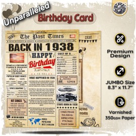 86th Birthday Cards for Men & Women - Back In 1938 Newspaper (A4 Bday Card + Envelope) Gifts Large HAPPY BIRTHDAY Decorations for Her Him Vintage Funny card for Wife Husband Grandparents Anniversary