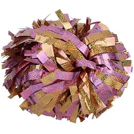 ICOCHEER Cheerleading Pom Poms Metalic Holographic Cheerleader 6 inch 1 Pair 2 Pieces (Pink Gold)