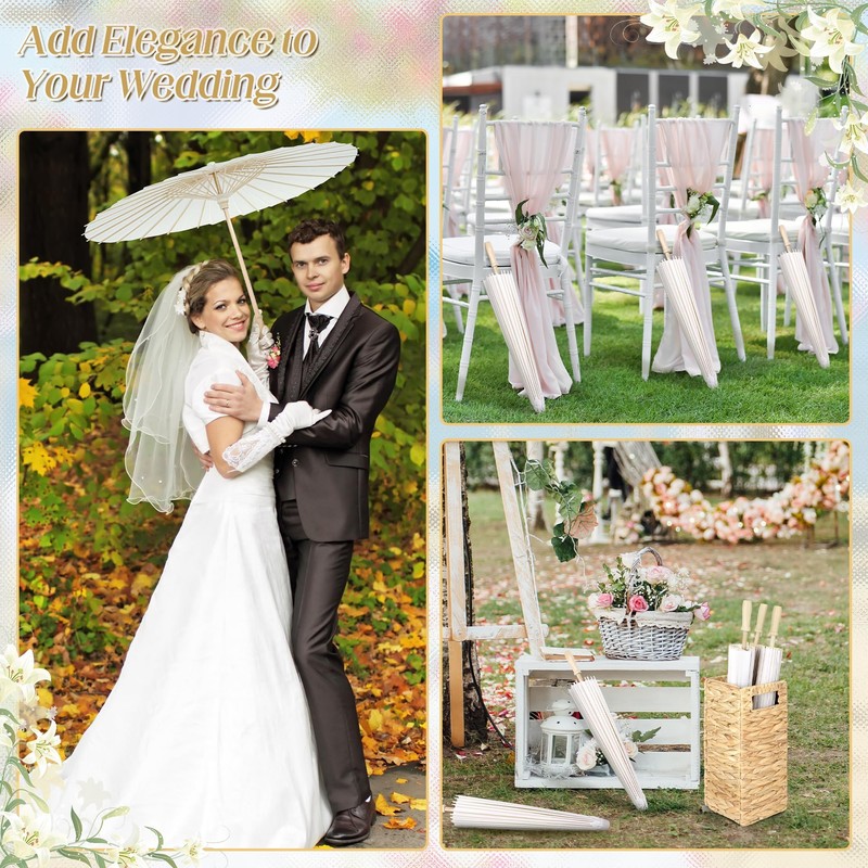 Aodaer 6 Pcs Wedding Umbrellas 33 Inch White Paper Parasol