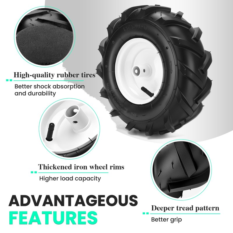 13x5.00-6" Tiller Tires and Wheels, (2-Pack 1" Axle Bore, 3-1/8"