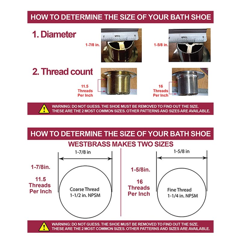 Westbrass R93-2-12 1-1/2" Coarse Thread Tip-Toe Bathtub Drain Trim Set