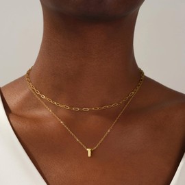 CUEZIY Layered Initial Women's Necklace, Gold 14K Gold Plated Letter A-Z Pendent, Dainty Cute Choker, Stackable Small Initial Necklace, Jewelry Gifts for Women