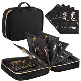 Vutlue Travel Jewelry Case Organizer for Women, Jewelry Storage Book with Small Pouch, Travel Jewelry Bag Case for Traveling Necklace, Earrings, Rings, Bracelet Organizer (Black)