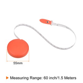 sourcing map Round Retractable Measuring Tape 150cm/60-inch Soft Leather Case Tailors Tape Measure Pocket Size for Body, Fabric, Sewing Measurements, Orange