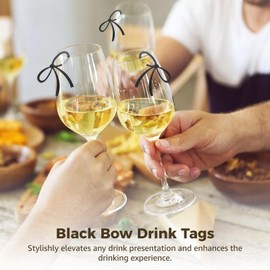 50 Pcs Bows Drink Tags, Black Bowtie Wine Glass Charms, Acrylic Drink Tags, Sturdy Drink Markers for Bachelorettes, Weddings, Parties, Table Decorations