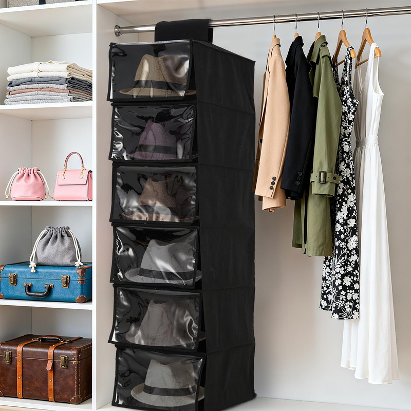 Garvee 2-Pack Hat Racks with Dust Cover, 6 Shelf Hanging