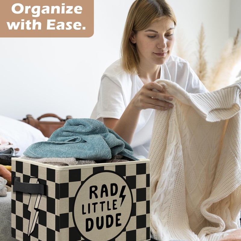 uinwk Retro Boy Nursery Storage Bins, Rad Little Dude Black
