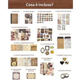 XHYZYX 136 Pieces Vintage Scrapbook Accessories Set Bullet Journal Accessories with A6 Grid Notebook Scrapbooking Sticker Paper DIY Scrapbook Gift for Girls