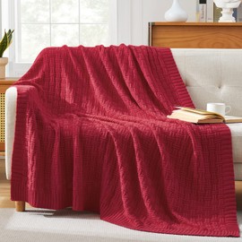 TREELY 100% Cotton Knitted Throw Blanket Couch Cover Blanket(50 x 60 Inches, Red)