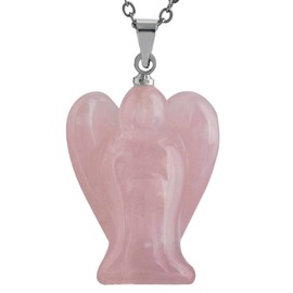 KYEYGWO Crystal Angel Figures Pendant for Women and Men, Gemstone Guardian Angel of Peace Statue Necklaces Hand Carved Pocket Stone Amulet Jewelry, Rose Quartz