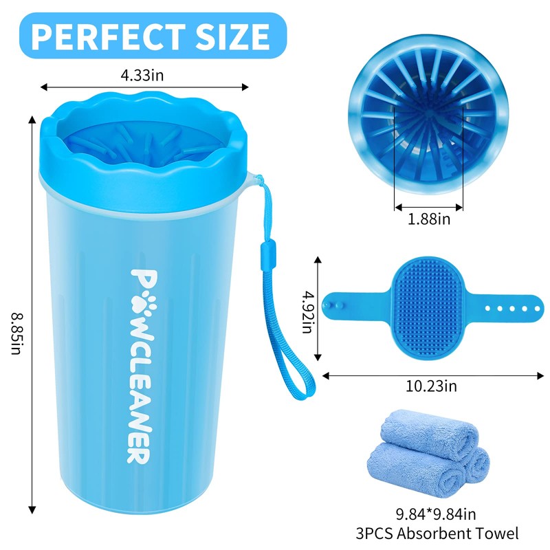 Comotech Dog Paw Cleaner with Bath Brush & Absorbent Towels