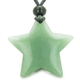 BestAmulets Amulet Magic Five Pointed Super Star Crystal Green Quartz Pendant Necklace