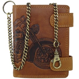 Leather Wallet for Men with RFID Protection with Coin Compartment and Embossing Genuine Leather Wallet (Brown Portrait Format, Motorcycle, Harley Davidson), brown, Classic