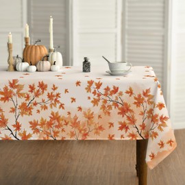 Horaldaily Fall Tablecloth 52×70 Inch Rectangular, Autumn Harvest Maple Leaves Watercolor Washable Seasonal Table Cover for Party Picnic Dinner Decor
