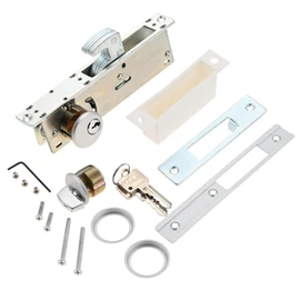 MOOTVGOO Storefront Door Mortise Lock Hook, Commercial Door Locks, Hook Deadbolt & Solid Brass Cylinder Combo with Key & Thumb Turn Key Knob for Storefront Entry Doors, 1-1/8" Backset