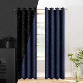TMLTCOR Blackout Curtains for Bedroom,Navy Blue Blackout Curtains for Living Room,Black Out Curtains 63 inch Long,Glow in The Dark Curtains Bedroom Curtains,Living Room Curtains,52 Wide,2 Panels,Star