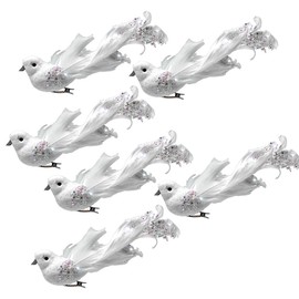 BANBERRY DESIGNS White Dove Clip-on Birds - Set of 6 Long Tail Ornaments - Holiday Decorations - Craft Supply - Measures 6" L