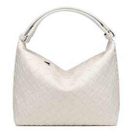 Woven Bag Vegan Leather Shoulder Bag Women Handmade Purses and Handbags Trendy Underarm Purse(Cream White)