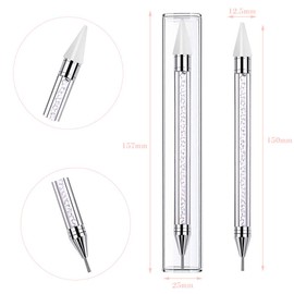 Rhinestone Picking Pen Diamond Painting Pen Dot Pen Nail Art Pen Envelope Pen Crystal Bead Handle Nail Decoration Pen Diamond Painting Art Tools Nail Design DIY Craft Set of 2 White + Pink