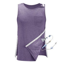 iWoo Shoulder Surgery Recovery Shirt for Men Women Chemo Port Access Clothes with Drain Holder Pockets Adaptive Clothing for Breast Heart Neck Surgery Supplies Gifts