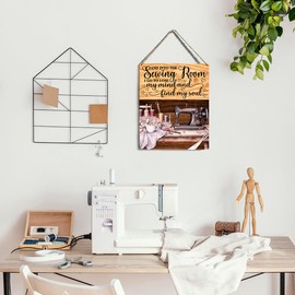 Retro Sewing Supplies Home Decor Wall Decor Sewing Accessories Wall Art Rustic Wooden Hanging Sign Quilting Supplies for Quilters Sewers Seamstresses Office Wall Home Sewing Room Living Room Decor