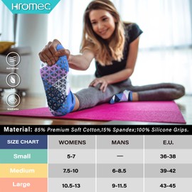Hromec Non Slip Yoga Socks with Grips for Pilates, Ballet, Barre, Barefoot,Bikram,Hospital Anti Skid Socks for Women and Men