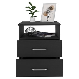 TREATLIFE HOME Compact Nightstand with Two Drawers and Shelf - Stylish Black Design for Bedroom or Living Room