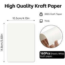 HXJDAM Pack of 160 A6 Kraft Paper Cards, Blank Postcards, White, 10.5 x 14.8 cm, 300 g/m² Kraft Paper Cards Set, Printable Postcards, Blank Cards, Blank for DIY Labelling or Printing