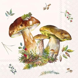 IHR Ideal Home Range Cocktail Napkins Disposable 3-Ply Paper Party Napkin Pack, 5" x 5", Mushroom Collection, 20-Count
