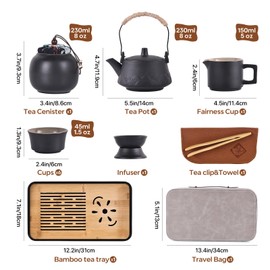 Gongfu Tea Set,Chinese Tea Set,Ceramic Tea Set, Tea Pot Sets for Adults,Mini Tea Set Tea Cups Set of 13, Tea Gift Set,Tea Kit,Gaiwan Tea Set and Portable Ceramic Teaset,Travel Tea Set (Black)
