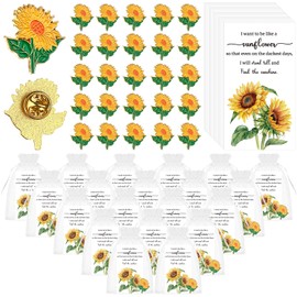 40 Sets Thank You Gift for Colleague Sunflower Employee Appreciation Gifts Sunflower Brooch Pins with Motivational Sunflower Thank You Cards White Organza Bags for Women Teacher Colleagues Favors