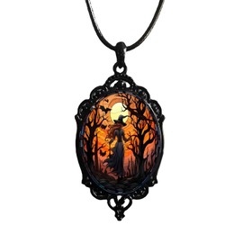 Dtexhif Gothic Bat Glass Pendant Necklace for Women - Vintage Gothic Rope Chain Sun Moon Pumpkin Witch Bat Cameo Glass Choker Necklace - Dark Punk Style Mystic Witch Jewelry Accessory