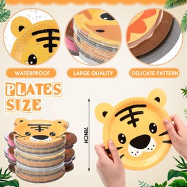 Sunnyray 36 Pcs Jungle Safari Paper Plates 7" Animal Shaped Disposable Dessert Dinner Plates Safari Birthday Party Dinnerware Decorative for Birthday Baby Shower Jungle Animal Party Supplies