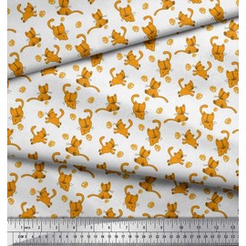 Soimoi Orange Cotton Voile Fabric Wool & Cat Animal Print Sewing Fabric BTY 42 Inch Wide
