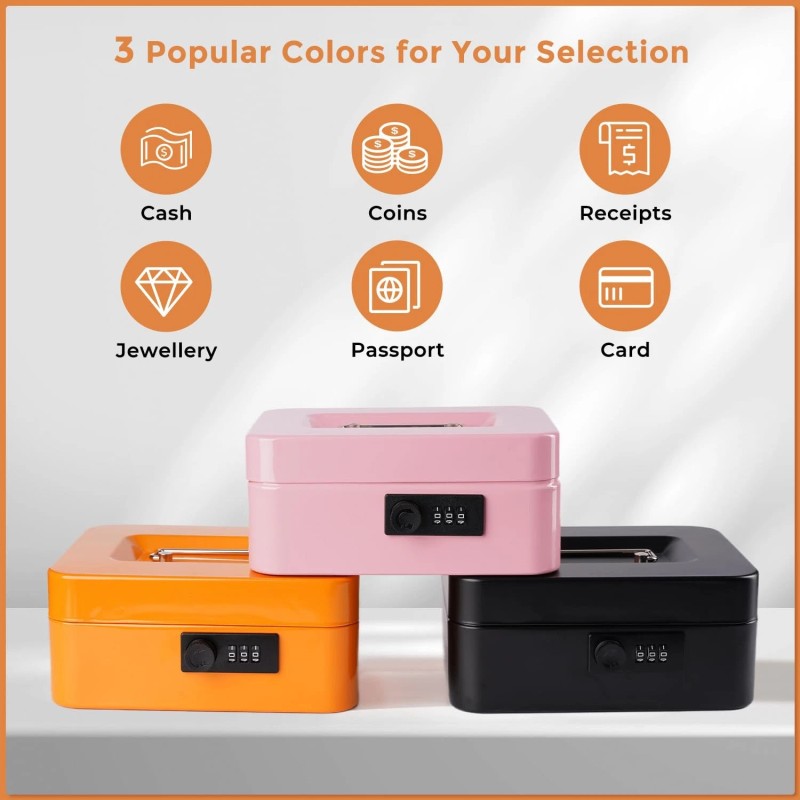 Goehiaul Cash Box with Money Tray and Combination Lock Metal
