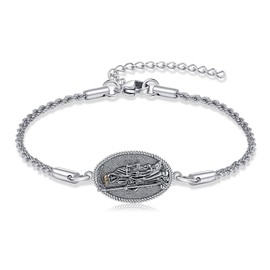 VENACOLY Santa Muerte Bracelet 925 Sterling Silver Reaper Grim Reaper Bracelets Santa Muerte Religious Jewellery Gift for Women Men, Sterling Silver, No gemstone