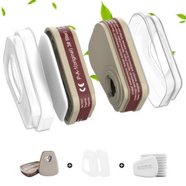 ACDOLF Filter for Respirator Mask Set, Filter Against Organic Vapours Set, Cotton Filter Filters, 10 Filter Cotton + 2 Filters and 2 Cover Caps for Painting, DIY, Construction Sites & Industry