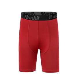 Runhit 3 Pack Youth Boys' Compression Shorts,Boys Performance Athletic Base Layers Underwear Sports Shorts Black+White+Red M