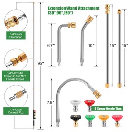 Gutter Cleaning Tools From the Ground, 9 Pack 8 FT Pressure Washer Extension Wand, Power Washer Lance With 6 Pressure Washer Spray Nozzle Tips, 30°, 90°, 120° Gutter Cleaner Curved Rod, 4000 PSI