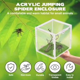Rislobx Jumping Spider Enclosure, Acrylic Reptile Terrarium Enclosure Micro Habitat Tank Breeding Box for Tarantula Insect Small Reptiles (3.7" x 3.5" x 3.5")