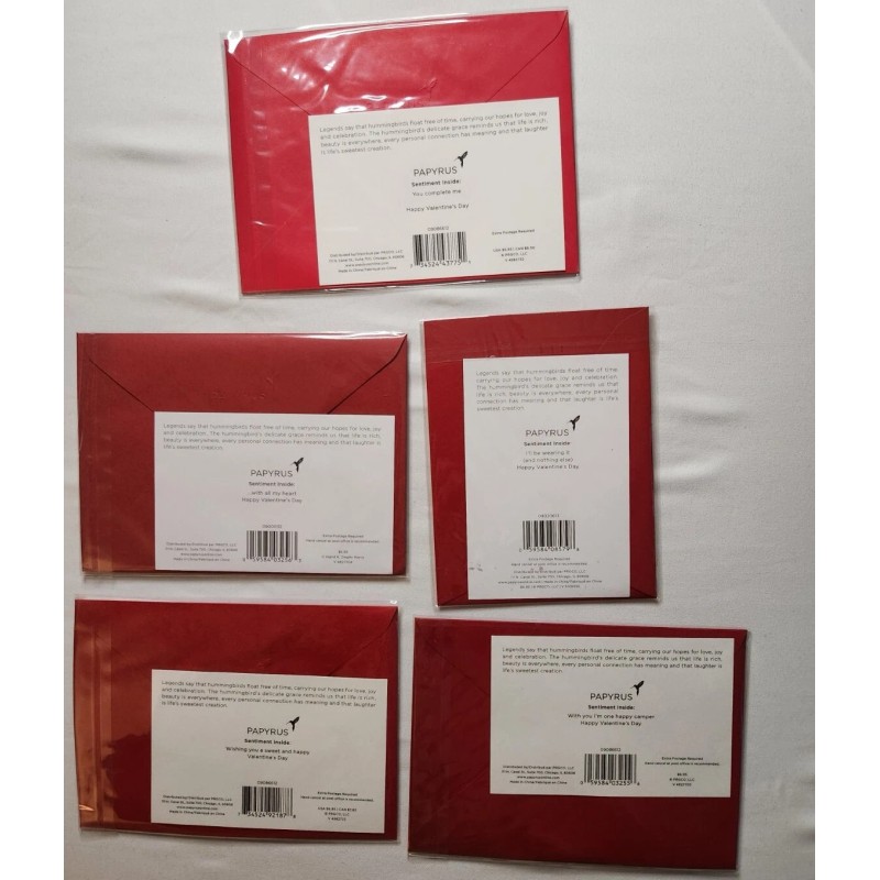 Papyrus Valentines Assorted Cards 5pc NEW