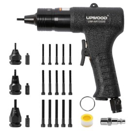 Pneumatic Rivet Nut Gun with #8-32, 10-24 & 1/4-20 Quick-Change Nose-Piece Assembly, Air Rivet Nut Pull Setter Tool, 5pcs Mandrels Included with Each Size NR1500S