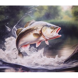 Mook Fabrics Cotton Wildlife Fish Largemouth Bass (36" Panel), Multi Cut by The Yard