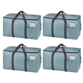 VENO 4 Pack Extra Large Moving Bags with Zippers & Carrying Handles, Heavy-Duty Storage Tote Moving Boxes for Space Saving and Packing (Light Blue, 4 Pack)