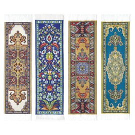 Oriental Carpet Rug Bookmarks #3 (Set of 4) Beautiful, Elegant, Woven Cloth Bookmarks! Best Gifts & Stocking Stuffers for Men, Women, Teachers & Librarians!