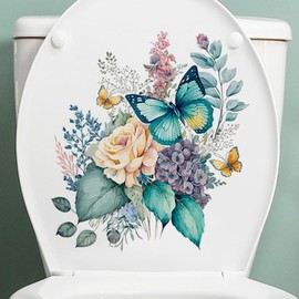 Buttefly Toilet Stickers, Peony Butterflies Bathroom Toilet Seat Lid Cover Decals Waterproof Self-Adhesive Wall Sticker Toilet Lid Decals for Bathroom Decor Accessories