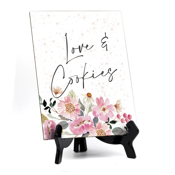 Signs ByLITA Love and Cookies Sign with Easel, Floral Watercolor