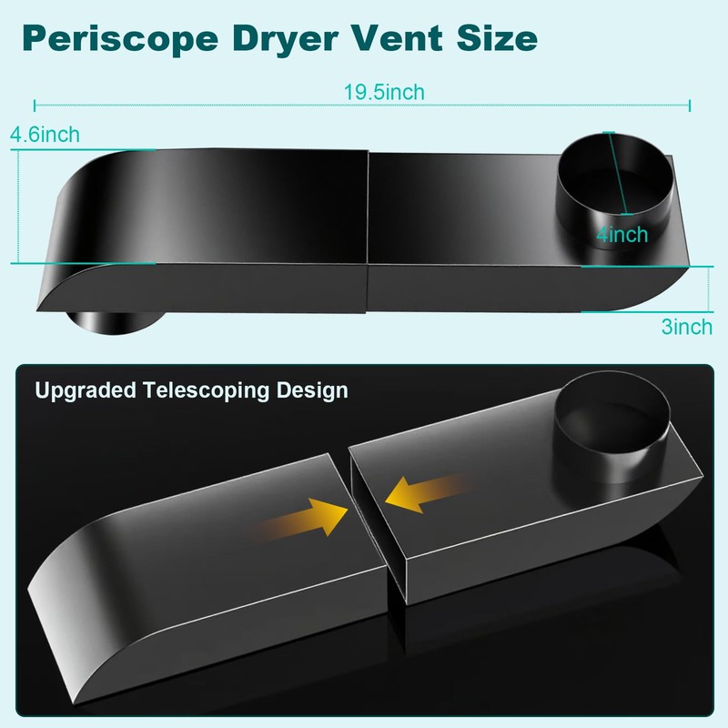 Periscope Dryer Vent, 9.5-14.5" Adjustable Dryer Vent Upgraded 304 Stainless