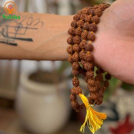 Naisha (Pack of 3) Rudraksha Mala, Kamal Gatta Mala (Lotus Seeds) & Original Vaijanti Mala White Bead Natural Himalaya 5 face Panch Mukhi Rudraksha 108+1 Beads, rudrkasha beeds, vaijanti