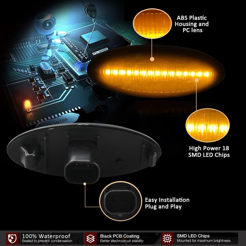 D-Lumina Sequential LED Side Marker Lights Turn Signal Lamp Smoked